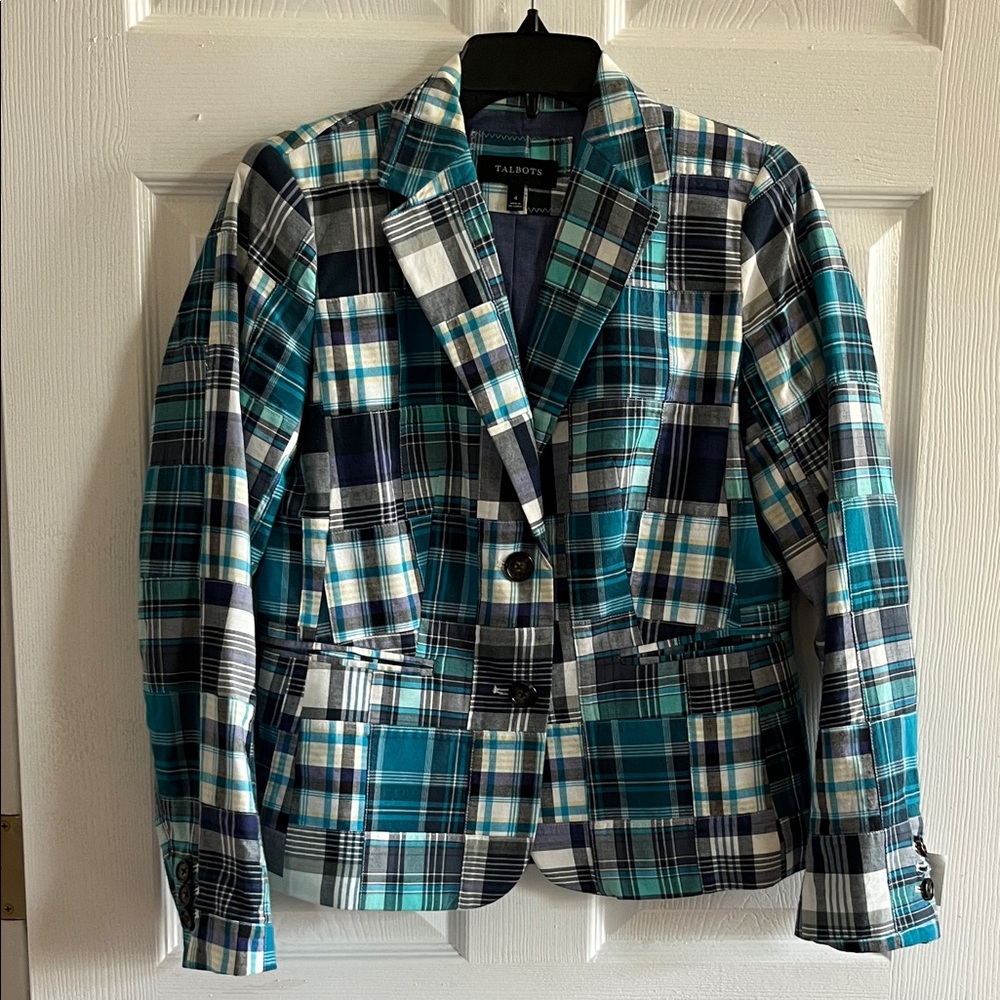 Talbots Patchwork Blazer in Teal and Navy